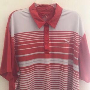 Puma Men's Red and White Striped Polo Shirt